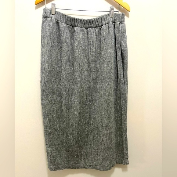 Eileen Fisher Gray Linen Rayon Blend Faux Wrap Skirt Women’s Large 32” long - Picture 1 of 8